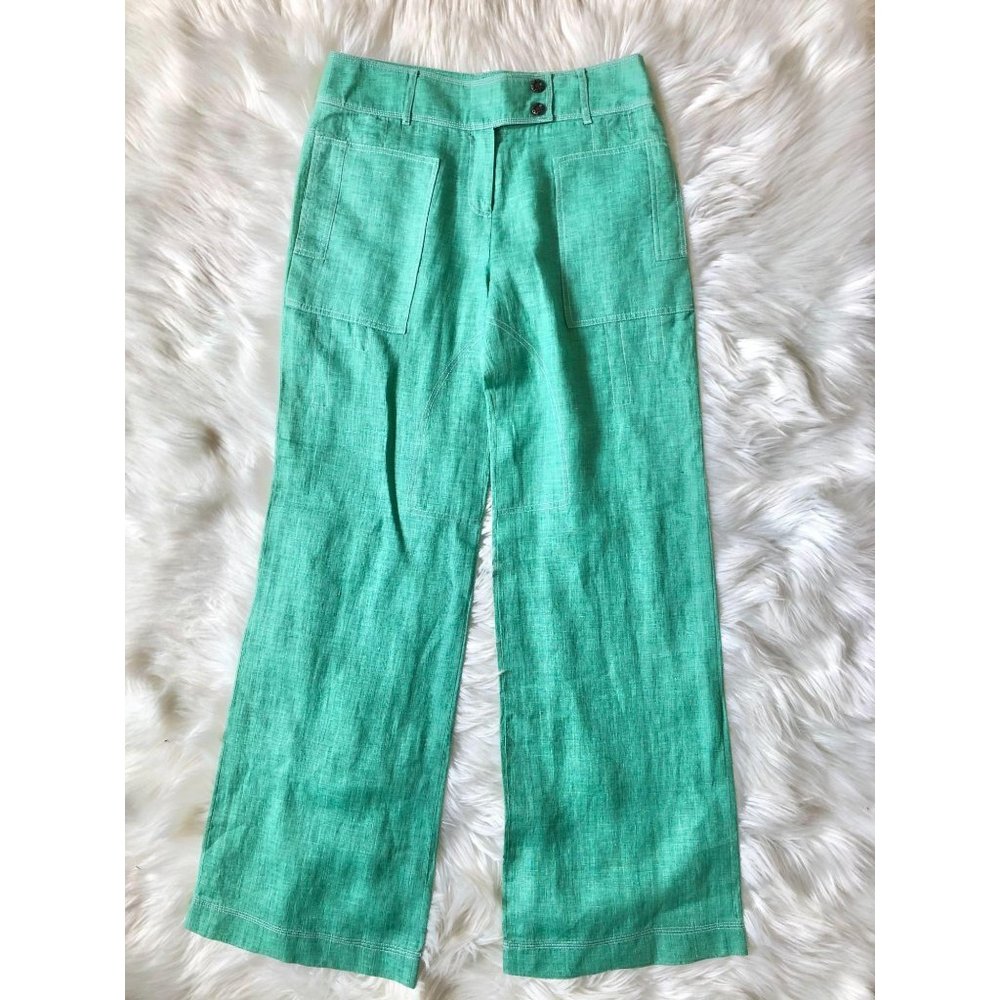 Green Wide Leg Lightweight Linen Pants M 6 8